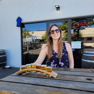 Melissa at Chuckanut Brewery P. Nut Beer Hall