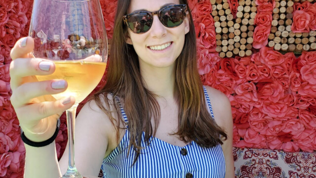 Melissa and wine at Wanderlust Wine Co in a box built for the gram! Melissa IG Box