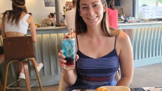 Melissa and her pretty drink and pretty beers. Hop Atomica
