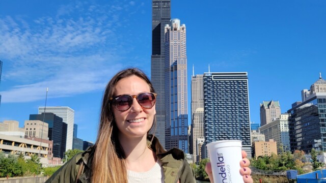 Melissa enjoying the skyline on a Wendella Boat Wendella