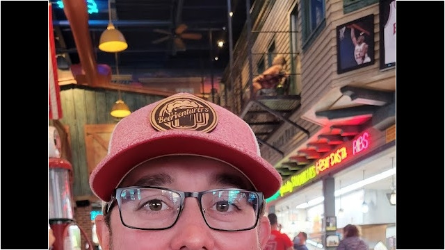 Andrew enjoying his Chicago style Portillos hotdog. Andrew