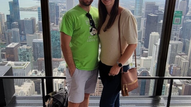 At the top of the John Hancock Tower in the Chicago 360 experience. Chicago 360