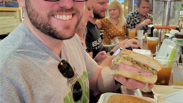 Andrew and his Muffuletta sandwich